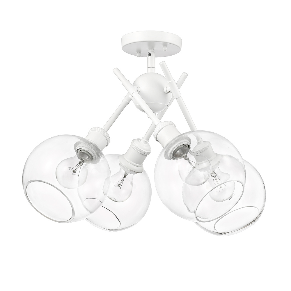Wry Lighting Axel 4-light Semi-Flush Mount in Matte White and Globe Clear Glass